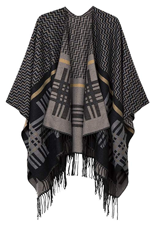 Urban CoCo Women's Printed Tassel Open front Poncho Cape Cardigan Wrap Shawl