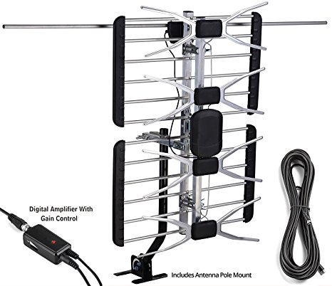 pingbingding Outdoor Antenna Digital HDTV Antenna Amplified Antenna with Mounting Pole 150 Mile Long Range High Gain For UHF/VHF 40FT Coaxial Cable