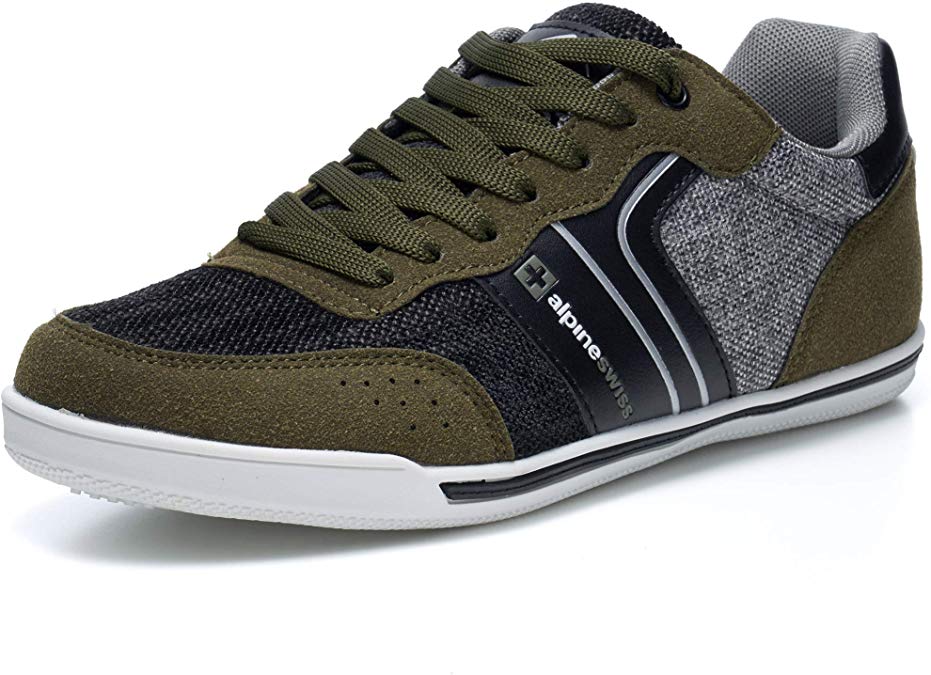 alpine swiss Liam Mens Fashion Sneakers Suede Trim Low Top Lace Up Tennis Shoes
