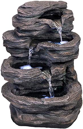 19" Classic Rock Waterfall Fountain w/LED Lights: Medium Outdoor Water Feature for Gardens & Patios. Hand-Crafted Design. HF-R25-21LT