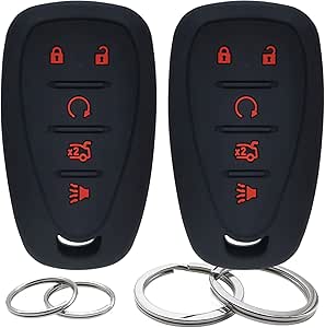 GFDesign 2 Pcs Silicone 5 Buttons Key Fob Cover Remote Case Keyless Protector Compatible with 2016-2020 Chevrolet Chevy Malibu Camaro Cruze Equinox Sonic Spark Traverse Blazer Bolt EV Trax Volt