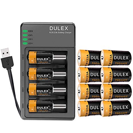 DULEX 12 Pack 123A Batteries for Arlo, 4 Slots Fast Arlo Battery Charger Compatible with Arlo VMC3030 3200 3330 3430 3530 Wireless Security Cameras, Alarm System, Led Flashlight