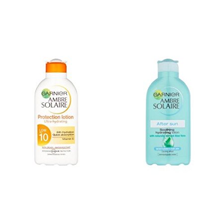 Ambre Solaire Ultra-hydrating Sun Cream SPF10 and After Sun Soothing and Hydrating Lotion with Natural Derived Aloe Vera Duo Set