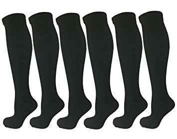 6 Pair Black Large/X-Large Ladies Compression Socks, Moderate/Medium Compression 15-20 mmHg. Therapeutic, Occupational, Travel & Flight Knee-High Socks. Women's Shoe Sizes 10-14, Men's Sizes 9-13