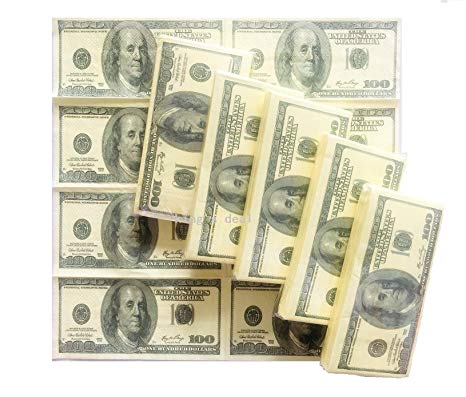 king's deal 50 Count $100 One Hundred US Dollar Bill Napkin 1:1 Size Tissue Paper Prank Fun Birthday Party Novelty Gift Idea (Dollar)