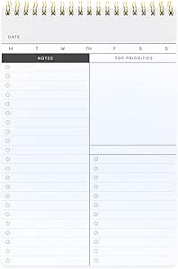 PAPERAGE To Do List Notepad, Daily To Do List Notebook, 60 Double-sided Tear-off Sheets, 1 Pack, 6.5" x 9.5", Undated Daily Planner Checklist for Office, School or Home (Black/White)