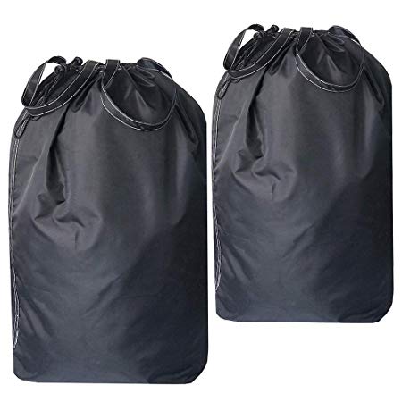 UniLiGis Tear Proof Nylon Laundry Bag with Handles,Hamper Liner with Drawstring Closure for Travel,Dirty Clothes Bag Fit Most Laundry Hamper and Sorter,27.5x34.5'' (Black 2 Pack)
