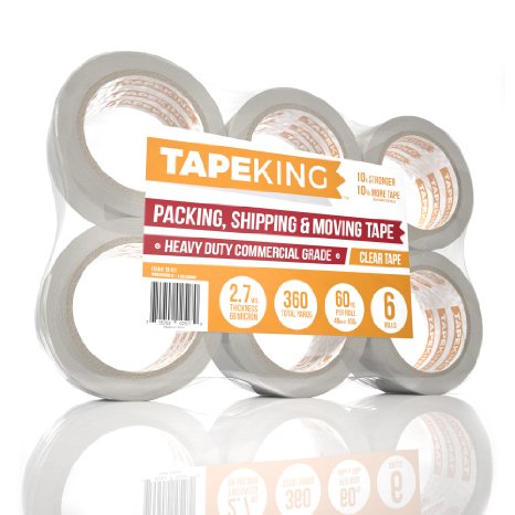 Tape King Clear Packing Tape - 60 Yards Per Roll (Pack of 6 Rolls) - Stronger & Thicker 2.7mil, Heavy Duty Adhesive Industrial Depot Tapes for Moving Packaging Shipping, Office & Storage