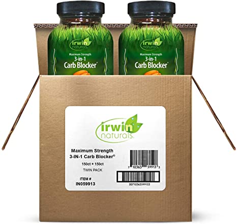 Irwin Naturals Maximum Strength 3-in-1 Carb Blocker - Neutralize Carbohydrates and Support Metabolism - 150 Liquid Softgels Twin Pack