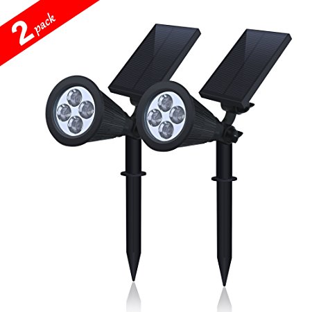 Solar Lawn Spotlights,Aityvert Waterproof 4 LED Adjustable 2-in-1 Wall / Landscape Outdoor Solar Security Lights with Automatic On/Off Sensor for Driveway,Pathway, Garden