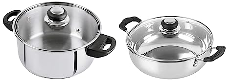 Cello Steelox Induction Compatible Stainless Steel Kadhai 3 LTR with Glass Lid, 3LTR   Cello Stainless Steel Casserole/Handi with Glass Lid, 3L (Silver)