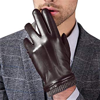 Leather Gloves for Mens, Full-Hand Touchscreen Gift Packaging Cold Weather Gloves