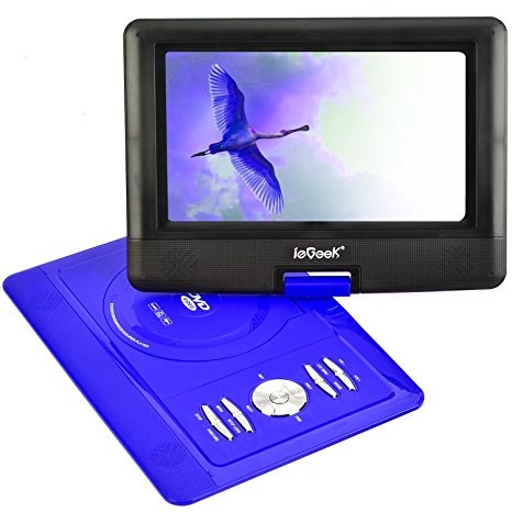 ieGeek 13.8" Portable DVD Player with Swivel Screen, 6 Hour Rechargeable Battery, Supports SD Card and USB, Direct Play in Formats MP4/AVI/RMVB/MP3/JPEG, Blue