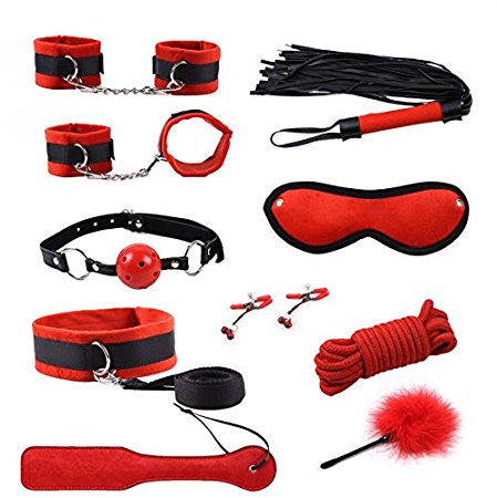 12 Piece Red Cosplay Choker Collar and Faux Bracer Emo Gothic Fake Bondage Costume Set