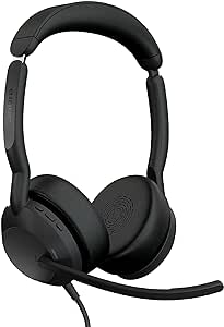 Jabra Evolve2 50 Wired Stereo Headset AirComfort Technology, Noise-Cancelling Mics & Active Noise Cancellation - Works with All Leading UC Platforms Such as Zoom & Google Meet - Black