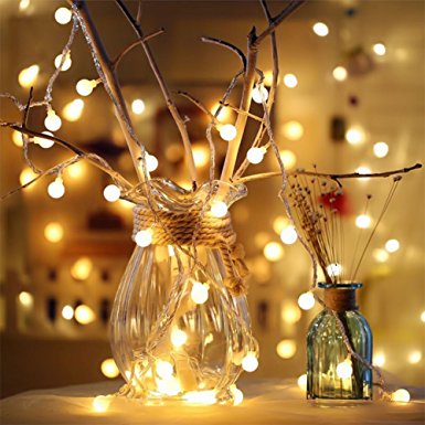 Fairy Light - Globe String Lights, Hippih 2 Modes Waterproof Starry Lights for Wedding, Xmas, Party Decorations (Warm White Light, Battery-Powered, 40 LED, 13 Feet)