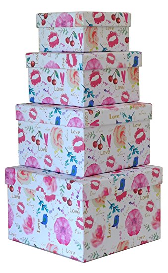 Cypress Lane Square Gift Boxes, a Nested Set of 4 (Love)