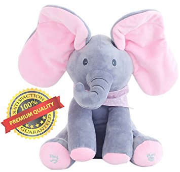 Hapisimi Peek a boo Plush Elephant Play Hide and Seek Electric Toys Baby Cuddle Doll, Music Animals. Stuffed Elephant