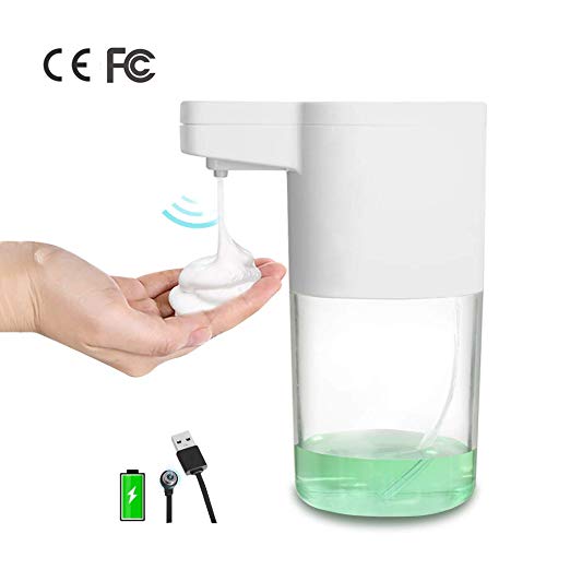 CONBOLA Automatic Foaming Soap Dispenser Touchless, Magnetic Charging Rechargeable Battery Free Hands Infrared Sensor Hand Liquid Soap Dispenser for Kids, Kitchen, Bathroom (White)