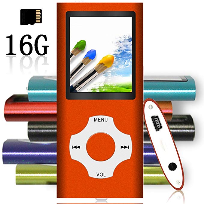 Tomameri - Portable MP3 / MP4 Player with Rhombic Button, Including a 16 GB Micro SD Card and Support Up to 64GB, Compact Music, Video Player, Photo Viewer Supported, White-and-Orange