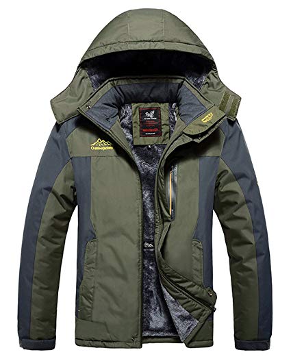 HOW'ON Men's Snow Jacket Windproof Waterproof Ski Jackets Winter Hooded Mountain Fleece Outwear