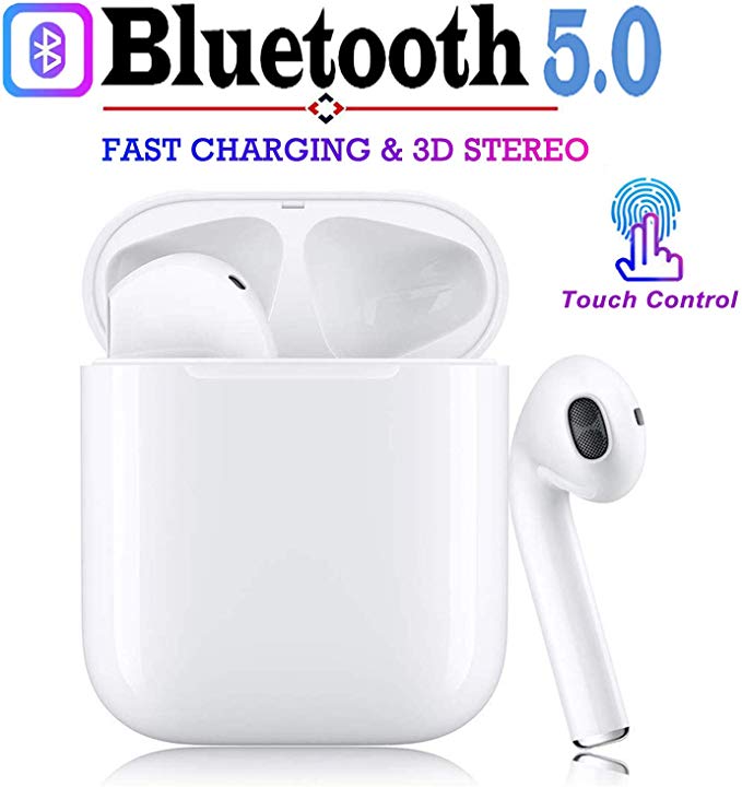 Bluetooth headset V5.0, wireless headset touch headset, binaural in-ear earphones sports headset, real-time display pop-up window, compatible with Apple Airpods Android / iPhone