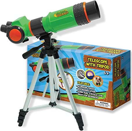 Nature Bound Telescope for Kids and Beginners, 16X Magnification and 15mm Lens for Indoor and Outdoor Use - Adjustable Tripod Included - for Kids Ages 6 , Green (NB538)