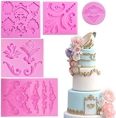 Baroque Style Curlicues Scroll Lace Fondant Silicone Mold for Sugarcraft, Cake Border Decoration, Cupcake Topper, Jewelry, Polymer Clay, Crafting Projects, 5 in Set by Palksky