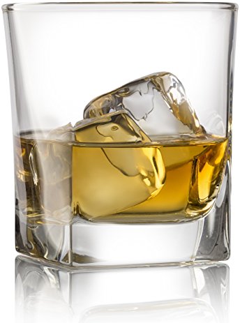 Double Old Fashioned Whiskey Glass (Set of 4) with Chilling Stones - 10 oz Heavy Base Rocks Barware Glasses for Scotch, Bourbon and Cocktail Drinks