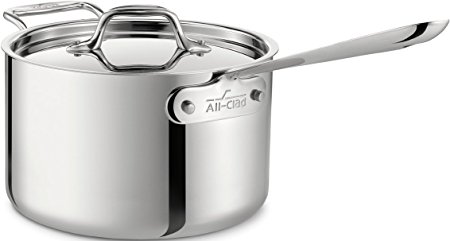 All-Clad 4203 with Loop Stainless Steel Tri-Ply Bonded Dishwasher Safe Sauce Pan with Loop Helper Handle and Lid Cookware, 3-Quart, Silver