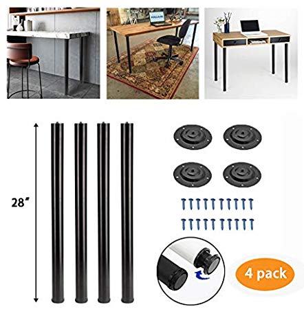 Kullavik 28 Inch Height Metal Heavy Duty Furniture Legs,Adjustable Durable Legs for Office Desk,Coffee Table,Kitchen Table,2 Inch Diameter(Set of 4)-Black