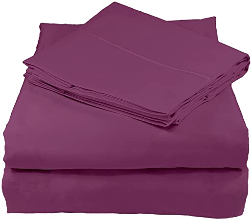 Whisper Organics 100% Organic Cotton Bed Sheet Set, 300 Thread Count - GOTS Certified (King, Dark Purple)
