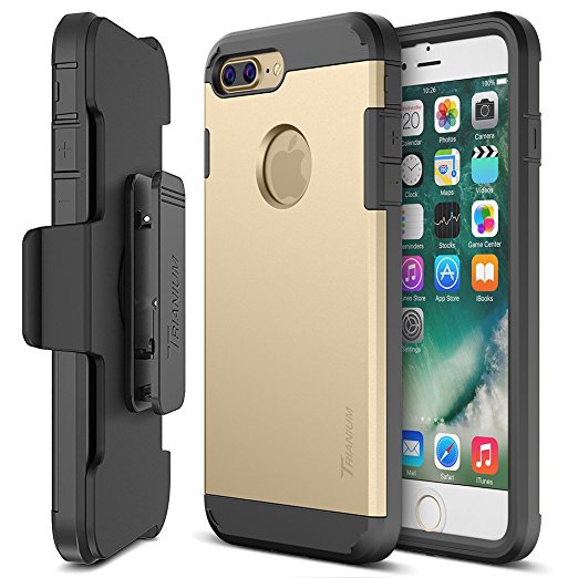 iPhone 7 Plus Case, Trianium [Duranium Series] Heavy Duty Protective Cases Shock Absorption Hard Covers w/ Built-in Screen Protector  Holster Belt Clip Kickstand for Apple iPhone 7 Plus 2016-Gold