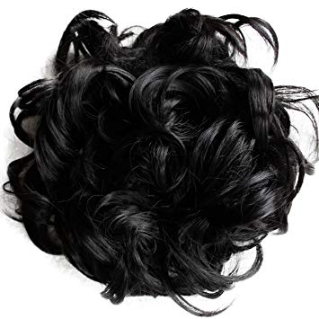 PRETTYSHOP Hairpiece Hair Rubber Scrunchie Scrunchy Updos VOLUMINOUS Curly Messy Bun (JET BLACK)