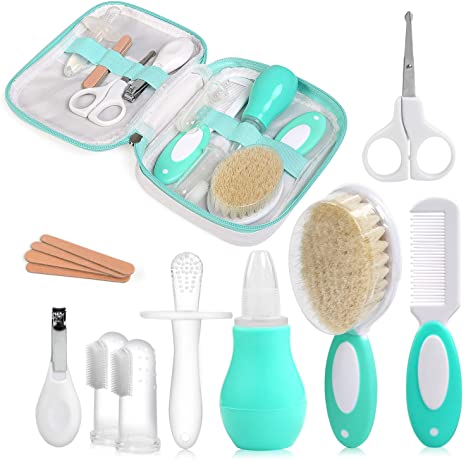 NEWSTYLE Baby Daily Care Kit,Infant Convenient Healthcare Grooming Set Nail Clipper Manicure Safety Scissors Nose Cleaner Hair Brush Comb Essential Daily Care Bathing Tool for Travelling & Home Use