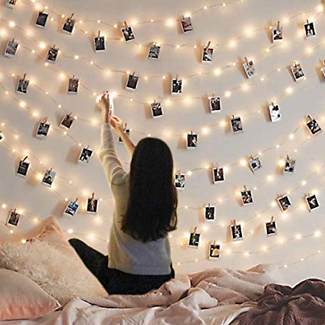 Led Photo Clip String Lights Indoor String Lights Seasonal Lighting Outdoor String Lights for Hanging Photos, Cards, Memos Home/Halloween/Birthday/Party Decorations Battery Powered White (20 LED)