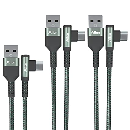 Ailun USB C Cable Right Angle 90 Degree USB A to C 60W PD Fast Charge Nylon Braided 3Pack [3ft 6ft 6ft] Compatible with Galaxy S21 S20 S10 Note 20 10 Google Pixel 4 3 XL iPad Pro MacBook Switch