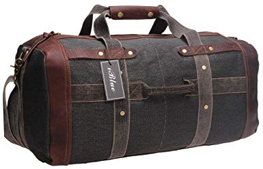 Iblue Vinatge Canvas Leather Weekend Travel Carry-On Luggage Sports Duffel Bag B003