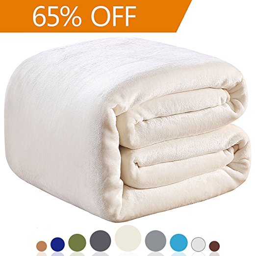 Polar Fleece Throw Blankets Travel Size for The Bed Extra Soft Brush Fabric Super Warm Sofa Throw Blanket 50" x 61"(Ivory Travel)