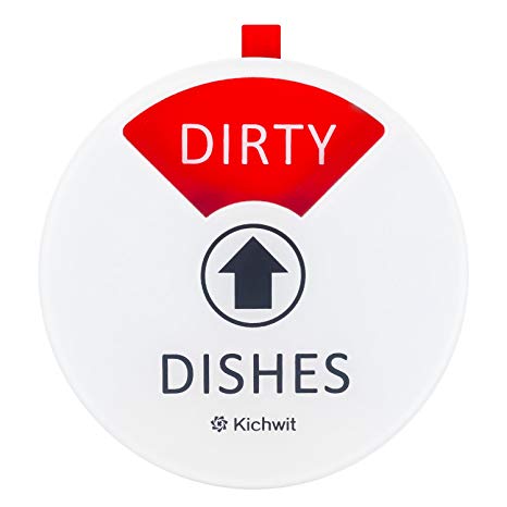 Kichwit Clean Dirty Dishwasher Magnet, Dishwasher Clean Dirty Sign, Works on All Dishwashers, Non-Scratch Strong Magnetic Backing, 4 Inch Diameter (White)