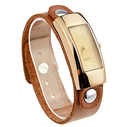 BAMOER Lover Charm Retro Quartz Watch Wristwatch Bracelet Genuine Leather Watchband For Women Ladies