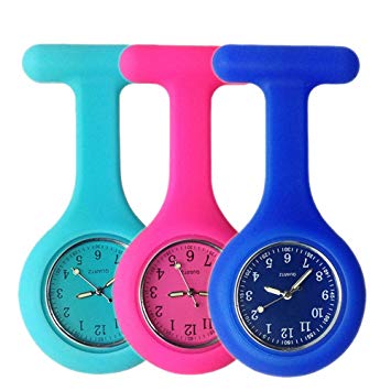 Set of 3 Nurse Watch Brooch, Silicone with Pin/Clip, Glow Pointer in Dark, Infection Control Design, Health Care Nurse Doctor Paramedic Medical Brooch Fob Watch - Blue Rose Navy