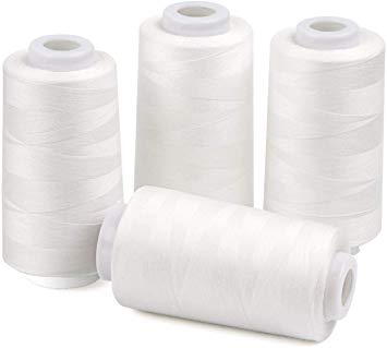 ilauke 4 x 3000 Yards Serger Thread Spools White Polyester Sewing Thread Overlock Cone