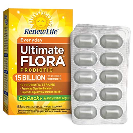 Renew Life Everyday Probiotic, Ultimate Flora, 15 Billion, 60 Capsules, Go Pack