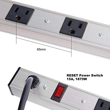 12 Outlet Aluminum Power Strip, 3-Foot Long 14 AWG Extension Cord and Circuit Breaker Rocker Switch. 15A/125V ETL Certified. Great for Home/Office/Workshop/Industrial