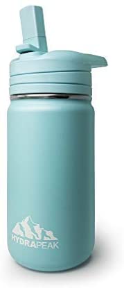 Hydrapeak Mini BPA Free Kids Water Thermos with Straw Lid 14oz - Stainless Steel Vacuum Insulated Toddler Water Bottle for Girls and Boys