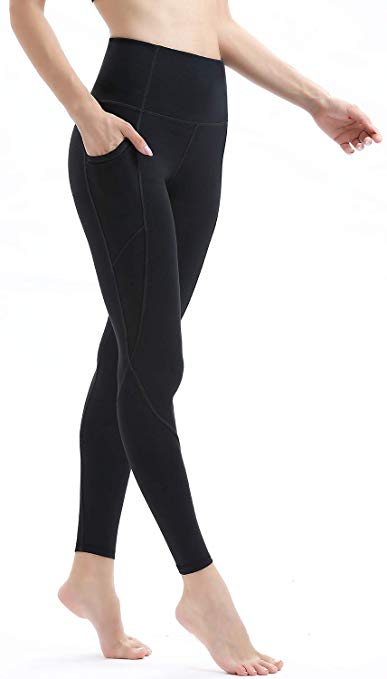 AFITNE Women’s High Waist Yoga Pants with Side/Inner Pockets, Non See-Through Fabric Tummy Control Workout Running Leggings