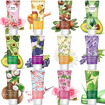 12 Pack Hand Cream Stocking Stuffers for Women Gift Set,Moisturizing Hand Care Plant Fragrance Lotion Cream For Dry Cracked Hands,Bulk Mini Hand Lotion Gift Set with Natural Aloe,Shea Butter and Vitamin E for Women,Gift Sets For Bridesmaid Nurse Doctors Teacher Workers