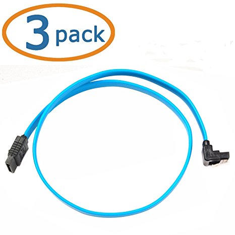 Sata Cable, WOVTE 18 Inch SATA III 6.0 Gbps Cable with Locking Latch and 90 Degree Plug Blue Pack of 3