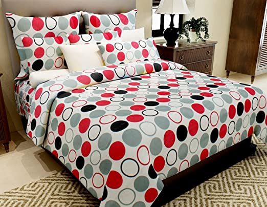 Home Candy 100% Cotton Multi Polka Dots Double Bed Sheet with 2 Pillow Covers